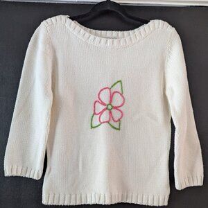 Lilly Pulitzer white sweater with cute pink and green flower